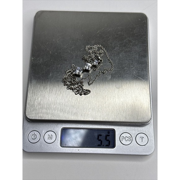 Sterling Silver Necklace Pendant CZ Three Square Faceted Drop 18-21" - Picture 6 of 12